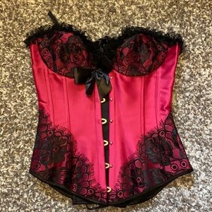 Dark pink and black lace corset
